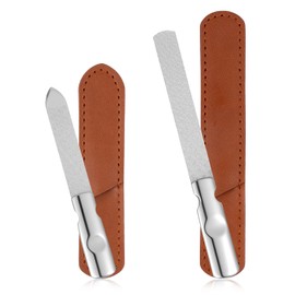 YUXIANLB 2 Pcs Stainless Steel Nail Files Kit with Leather Case Professional Nail Polisher for Home Salon Metal File Buffer for Manicure Pedicure Essential Tools for Fingernail and Toenail Grooming