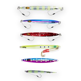 Saltwater Fishing Jigs 320–500g, 6 Pcs Silver Pink Blue, Lumo Polka Dot, Glow Zebra, HD Bluepink, Chartreuse & Zebra Glow, Offshore Jigs for Tuna, Bluefin, Mahi Mahi & Marlin Combo C