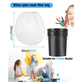 10 PCS Paint Strainer Bags, 5 Gallon White Fine Filter Bag, Disposable Paint Bucket Strainer with Elastic Top Opening, Nylon Mesh Filter for Hydroponics, Painting & Gardening
