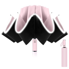 Poligono Windproof Umbrella, Large Pocket Umbrella for Men and Women, Inverted Umbrella 10 Ribs, Automatic Open and Close, Compact, Diameter 105 cm, pink