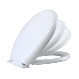 Renovators Supply Manufacturing White Plastic Soft Close Toilet Seat Round Slow Close Toilet Seat with Adjustable Mounting Hardware