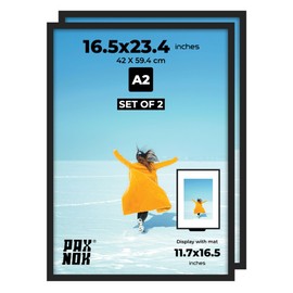 PAXNOK Black A2 Picture Frame Display 16.5 x 23.4 inch Posters and Pictures - Horizontal and Vertical Wall Hanging Option Set of 2