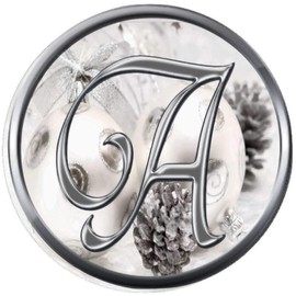 Snap Jewelry Charm Christmas Silver Ornament & Frosted Pine Cones Monogram Alphabet Letters A - Z for Winter Holidays 18MM - 20MM Snap Charm Jewelry (A)