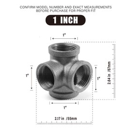 AGUTEA Right Angle Black Malleable Iron Tee Fitting 4-Way Side Exit Elbow Connector (1-Pack) (1 INCH)