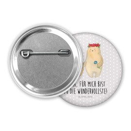 Mr. & Mrs. Panda 50mm Button Bären mit Blumenkranz - Geschenk, Papa, Mama, Oma, Pin, Vorbild, Anstecknadel, beste Freundin, weltbeste Mama, Familie,