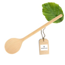 HOFMEISTER® Wooden Cooking Spoon, 20 cm, Natural Product: Handmade, Plastic-Free, No Scratches in the Pot, Untreated, Heat-Resistant, Antibacterial Beech Mixing Spoon, Round (Pack of 1)