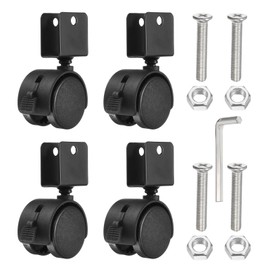 PATIKIL 1.3" Swivel Caster with 0.63" U Bracket, 4 Pack 360° Rotation Nylon Swivel No Noise Wheel with Brake Locking Caster for Furniture Legs Black