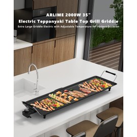 35" Large Electric griddle, Arlime Indoor Outdoor Teppanyaki Table Top Grill Griddle, Portable BBQ Grill Electric, with Adjustable Temperature for Party/Home/Camping Cooking Black
