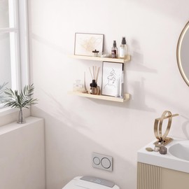 Picture Ledge Shelf, 24 inch Solid Wood Floating Shelves, Picture Shelf for Wall with Ledge, Floating Book Shelves for living room Bedroom Kitchen Nursery Decor, Natural Unfinished, Set of 2