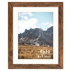 SNXJWA Brown 8x10 Picture Frame with Mat for 6x8 Display, Rustic Desk Wall Photo Frame for Horizontal and Vertical, 1 Pack