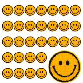 Zakrafo 30PCS Yellow Smiley Face Iron on Patches for Clothing Cute Iron on Patches for Clothing, Hats, and DIY Crafts