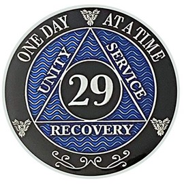 Simply Minimal AA 21-30 Year Silver Plated Recovery Coins, Alcoholics Anonymous Medallions (29 Blue)