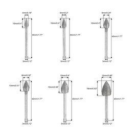uxcell Diamond Grinding Burrs Drill Bit 1/8 Inch Shank 4/5/6/8/10/12mm Dia Conical Diamond Mounted Points Bit for Carving Polishing Jade Jewelry Amber Stone Beeswax Glass 1 Set