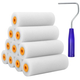 Farbroller Klein 10cm, 10 Stück Farbroller Wandfarbe mit Farbroller Bügel, Lackrollen für Lacke, Lackrolle, Hochdichter Schaumstoffrolle Malerrolle für Malerbedarf und Möbel Malerei