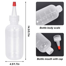 2 x Applicator Bottle with Tip, 4 oz/6 oz Squeeze Bottle Transparent with Graduated, Plastic Hair Dye Bottles, Plastic Squeeze Bottle for Glue, Painting, Crafts, Salon Hair Care (120 ml)