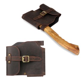 Tourbn TOURBON Genuine Leather Axe Head Cover Hatchet Sheath with Belt Loop Camping Axe Holster Protective Case Large