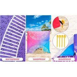 HIHOHO Beach Blanket Waterproof Sandproof Extra Large Beach Mat 79" X 83"/120"x108"for 1-8 Adults Quick Drying Durable Outdoor Picnic Mat for Beach Travel Camping Hiking