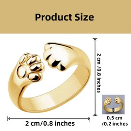 2-Pack Adjustable Paw Print Rings – Gold & Rose Gold Dog Cat Memorial Jewelry for Women, Cute Pet Lover Keepsake Hug Rings for Furry Friends