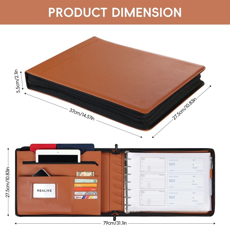 REALIKE Zippered Business Checkbook Binder for Business Checks, 7 Ring