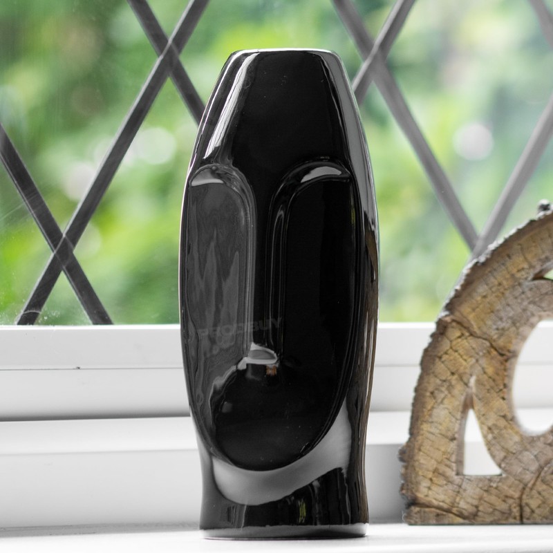 Black 23.5cm Tall Ceramic Face Flower Vase