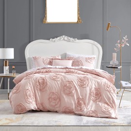 Betsey Johnson - Queen Duvet Cover Set, Reversible Cotton Bedding with Matching Shams & Bonus Throw Pillow, Chic Bedding Set (Rambling Roses Pink, Queen)