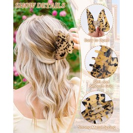 Ufgin 4 PCS Acrylic Hair Claw Clips for Women - Large Strong Hold Claw Clips Cute Non-slip Hair Clips for Thick Thin Hair (Leopard)