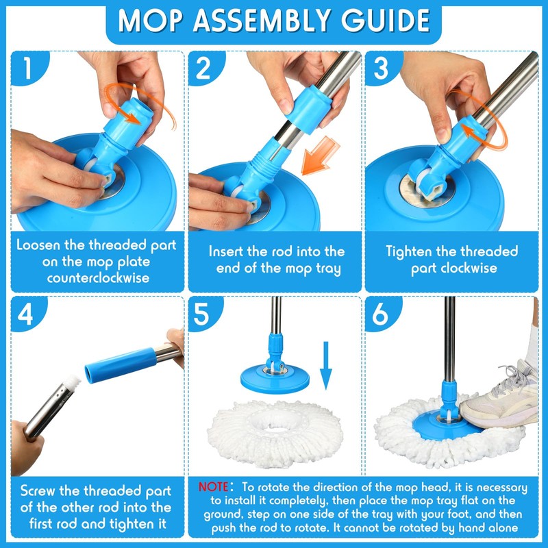 Spin Mop Replacement Handle 360 Degree Spin Mop Pole Handle