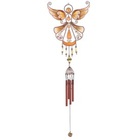 ICE ARMOR 33" Long Yellow Angel Copper and Gem Wind Chime Statue Sculpture Ornament Decoration Garden Decor Ideas for Housewarming, Holidays and Birthdays Great Collectible Addition