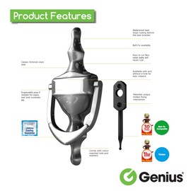 Genius® Door Knocker Polished Chrome, Victorian Urn Door Knockers for Front Door, Elegant Front Door Furniture with a Classic Period Design