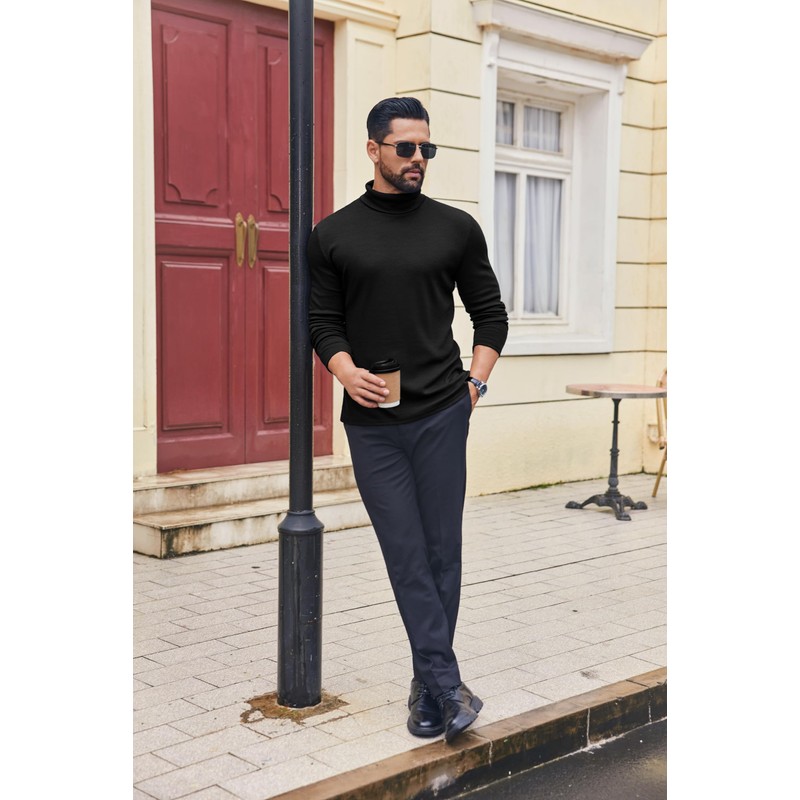 Ekouaer Mens Turtleneck Shirts Ribbed Lightweight Sweater Long Sleeve Casual