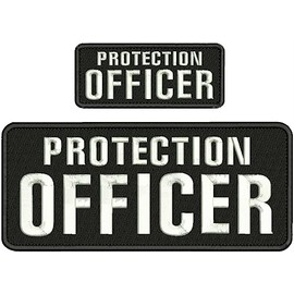 Generic Protection Officer EMB Patch 4X10 and 2X5 Hook ON Back Black/White - The Back is Hook ON Back