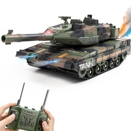 Hitish RC Tank - 2.4Ghz Remote Control Army Tank Toys with Auto Demo Sound Light Smoke - 13 Channel Military Vehicles Model Gift for Kids Adults Boys Age 6-8 9-12, Army Green