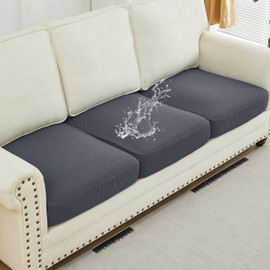 DISSA Waterproof Couch Cushion Covers, Washable Sofa Cushion Covers, Stretch Sofa Slipcovers, Thick Jacquard Fabric, Couch Covers for 3 Cushion Couch Sofa Pet Friendly(3PCs Sofa Cushion, Grey)