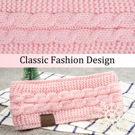 Loritta Womens Ear Warmers Headbands Winter Warm Fuzzy Cable Knit Head Wrap Fleece Lined Gifts, Pure Pink