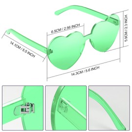 Maxdot 2 Pieces Heart Shape Rimless Sunglasses Transparent Candy Color Frameless Glasses Love Eyewear (Fruit Green)