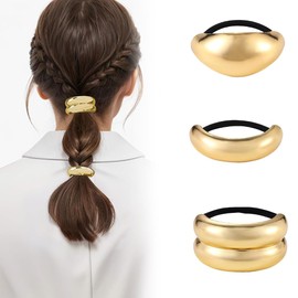 YUZNA 3 Stück Haarmanschetten für Pferdeschwanz,Metall Haar Manschette Haargummi,Punk Haar Halter Ponytail Cuff für Feines Haar Zubehör (Gold)