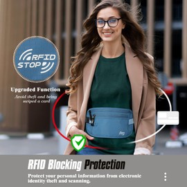 MoKo Secure Travel Money Belt, Undercover Hidden RFID Blocking Travel Wallet, Anti-Theft Passport Wallets for Men Women, Blue