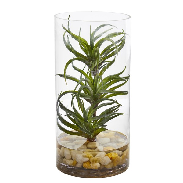 Nearly Natural Air Artificial Succulent in Glass Vase Silk Plants,