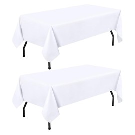 smiry Table Cloth Rectangular 130 x 160 cm Pack of 2 - Washable Fabric Dining Tablecloth, Dust-Proof Polyester Table Cover for Party Garden Kitchen Outdoor, White
