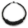 Avalaya Black Button and Round Wood Bead Wire Necklace/ 46cm