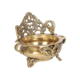 Two Moustaches Ethnic Carved 6 Inches Floral Urli Bowl Showpiece, Urli Bowl for Home Decor, Decorative Bowl, Brass Bowls for Pooja, Urli Bowl for Decor, Standard, Pack of 1