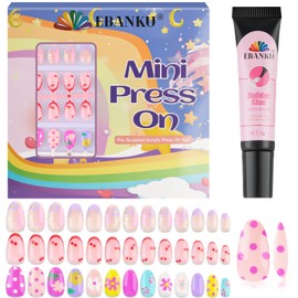 78PCS Kid Press on Nails, EBANKU 3 Pack Children Fake Nail Kit Full Cover Short False Fingernails with Nail Glue for Girl Nail Decoration (Colorful Polka Dots)
