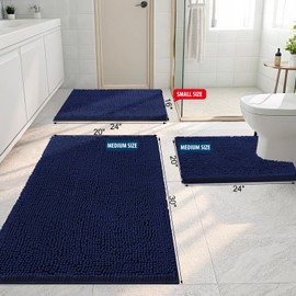 Smiry Luxury Chenille Bathroom Rugs 34x21, Extra Soft and Absorbent Shaggy Bath Mat, Machine Washable, Non-Slip Plush Carpet Runner for Tub, Shower, and Floor, Home Decor Accessories, Navy Blue