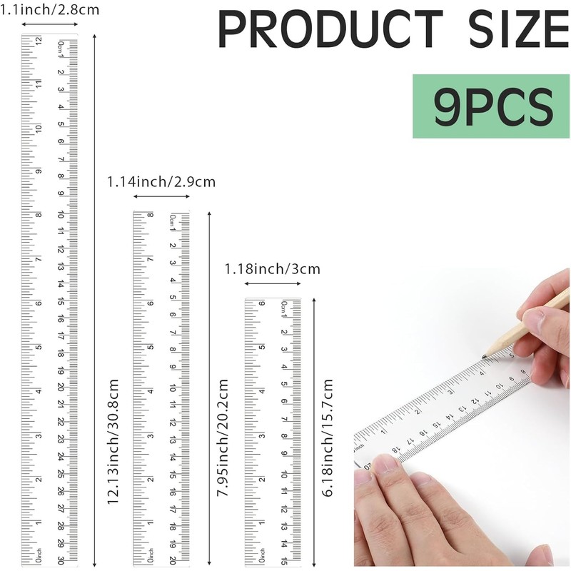 6 Pack Plastic Ruler Set, 30cm Ruler, 20cm 15cm Sizes