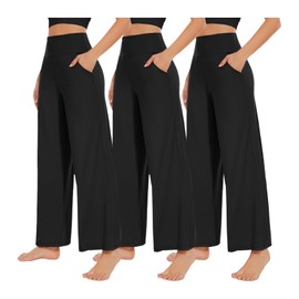 NEW YOUNG 3 Pack Women's Wide Leg Pants with Pockets High Waist Loose Sweatpants Casual Lounge Yoga Workout Palazzo Black