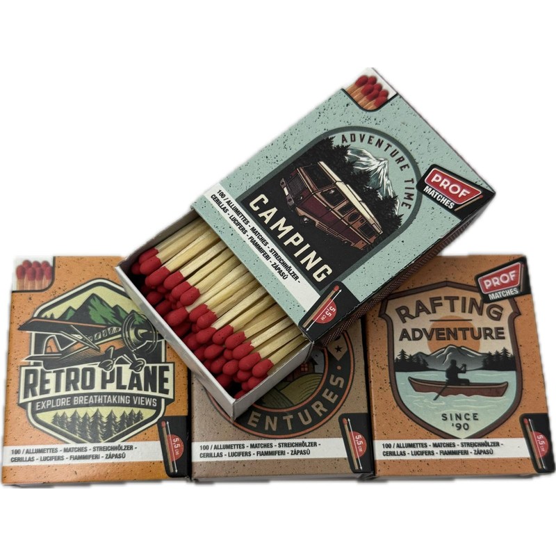 jameitop® 5 x Retro Matchboxes Camping/Vintage/USA Nostalgia Pack of 100