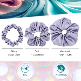 Pack of 12 Premium Satin Silk Scrunchies Hair Ties for All Hair Type Women Girls Ponytail Holder Elastic Hair Bands Scrunchy Accessories (Mix 3 Sizes Silver)