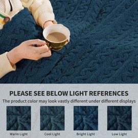FY FIBER HOUSE Fleece Throw Blankets with 3D Pattern – Warm Super Soft Fluffy Cozy Decorative Blanket for Bed,Couch,Sofa,Camping,Travel(60"x80",Navy)