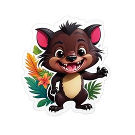 Ser of 3 - Cute Tasmanian Devil Cartoon Vinyl Decal Sticker, Tropical Design with Flowers, Die-Cut,SUV, Van, Window, Bumper, Wall, Laptop, Tablet, Cup,Tumbler Or Any Smooth Surface