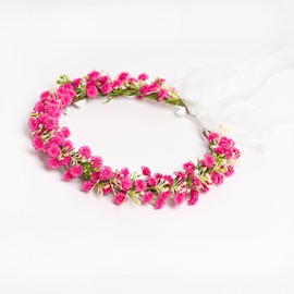 Yili Maizi Babys Breath Flower Headband with Green Leaf Bohemian Floral Headpiece Hair Wreath for Women Wedding Accessorie